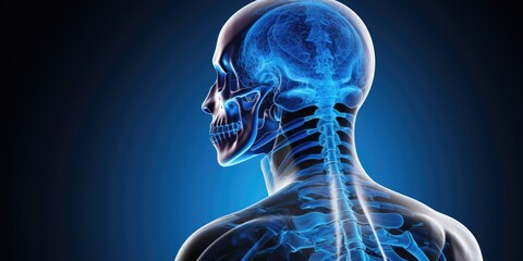 Poster - A skeleton with a blue glow on its face. Ideal for Halloween decorations and spooky-themed designs
