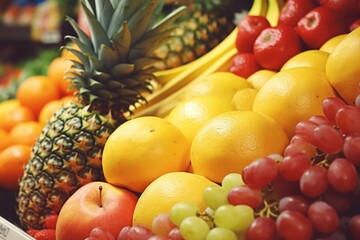 Poster - A pile of fruit sitting on top of a table. Suitable for various uses
