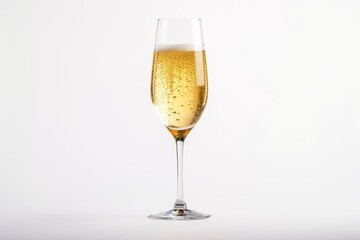 Poster - A clear glass filled with champagne, placed on a clean white background. Suitable for celebrations and toasting occasions
