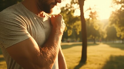 Poster - A man with a beard standing in a park. Suitable for various outdoor and nature-related concepts