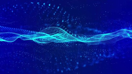 Aufkleber - flowing blue dots and particles on deep blue background. abstract digital particle and dots wave and