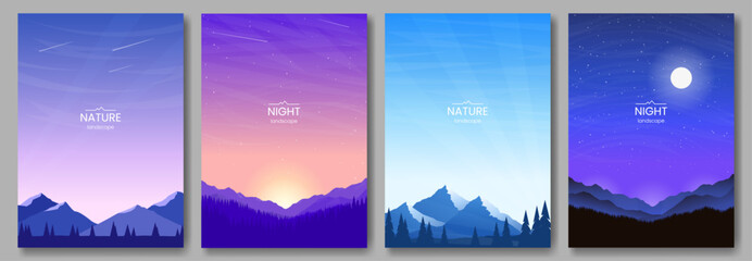 Wall Mural - a set of posters for backgrounds, postcards, covers, wallpapers. mountain landscapes, mountains and 