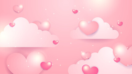 Poster - Pink vector love background with realistic hearts element. Valentine vector illustration for greeting card, banner, gift, template, sale banner, poster, flyer and web