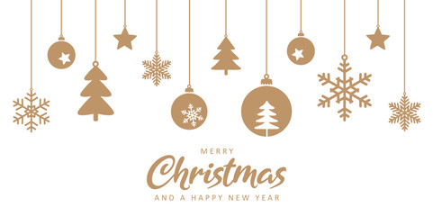Wall Mural - merry christmas card with hanging ball decoration vector illustration