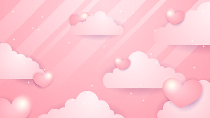 Poster - Pink vector love background with realistic hearts. Valentine vector illustration for greeting card, banner, gift, template, sale banner, poster, flyer and web