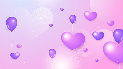 Poster - Purple violet vector love background with realistic hearts. Valentine vector illustration for greeting card, banner, gift, template, sale banner, poster, flyer and web