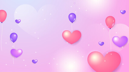 Poster - Purple violet and pink vector love background with realistic hearts element. Valentine vector illustration for greeting card, banner, gift, template, sale banner, poster, flyer and web