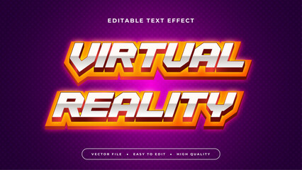 Poster - Purple violet orange and white virtual reality 3d editable text effect - font style. Esport text effect