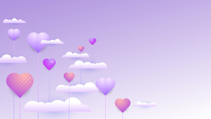 Poster - Purple violet and white vector love background with realistic hearts. Valentine vector for poster, flyer, greeting card, header for website