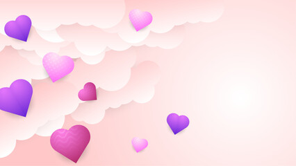 Poster - Purple violet and pink vector love background with realistic hearts element. Valentine vector for poster, flyer, greeting card, header for website