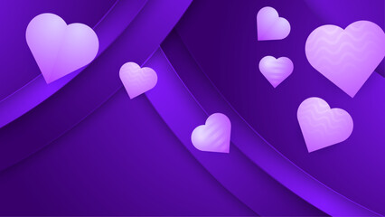 Poster - Purple violet vector love background with realistic hearts. Valentine vector for poster, flyer, greeting card, header for website
