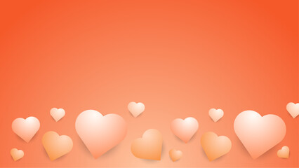 Poster - Orange and peach vector love background with realistic hearts. Valentine vector for poster, flyer, greeting card, header for website