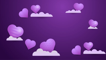 Poster - Purple violet vector love background with realistic hearts element. Valentine vector for poster, flyer, greeting card, header for website
