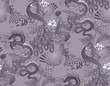 Seamless pattern of peacock and asian dragon. In style Toile de Jou. Suitable for fabric, mural, wrapping paper and the like