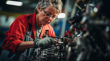 Poster - Portrait of senior mechanic repairing machine units in workshop of modern factory