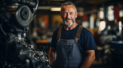 Poster - Portrait of senior mechanic repairing machine units in workshop of modern factory