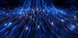 Glowing blue and orange strands of fiber optic cables, led lights illustrating digital connectivity.