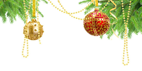 Poster - Christmas garland with fir tree isolated over transparent background 