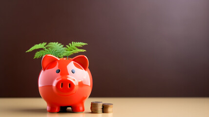 Wall Mural - christmas piggy bank. santa claus on a wooden background.