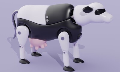 Poster - Plastic white and black robot cow on a lilac background. 3d rendering