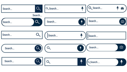 Search Bar for  web site. Search Address and navigation bar icon. Collection of search form templates for websites