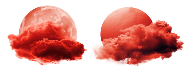 set of red moons isolated on transparent background.