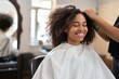 African American Woman Getting Her Hair Done In Salon. Сoncept Natural Hair Care, Salon Experience, Hair Transformation, Styling Techniques, Beauty Routine