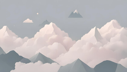 Wall Mural - mountains and clouds landscape in cartoon theme