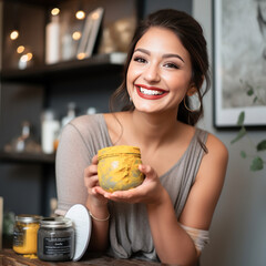 Wall Mural - young woman applying turmeric powder