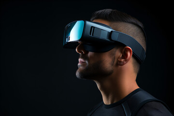 Person wearing a Virtual reality glasses side profile