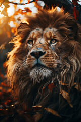 Fototapete - A lion with a mane made of fire.