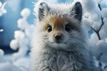 Aufkleber - A squirrel with fur made of snowflakes.