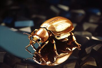 Aufkleber - A beetle with a shell made of gold.