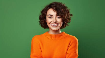 Canvas Print - Happy smiling woman on colored background