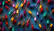 Colorful Clothes Pins On Blue Surface