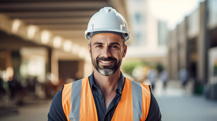 Wall Mural - Engineer at Construction Site Wearing Safety Helmet