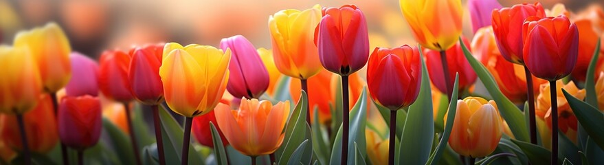 Wall Mural - a picture of many tulips that are orange and red in color