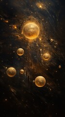 Canvas Print - A group of spheres floating in a space filled with stars