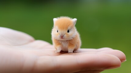 Wall Mural - A small hamster sitting on a persons hand