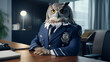 Portrait of an owl dressed in a police uniform at the office