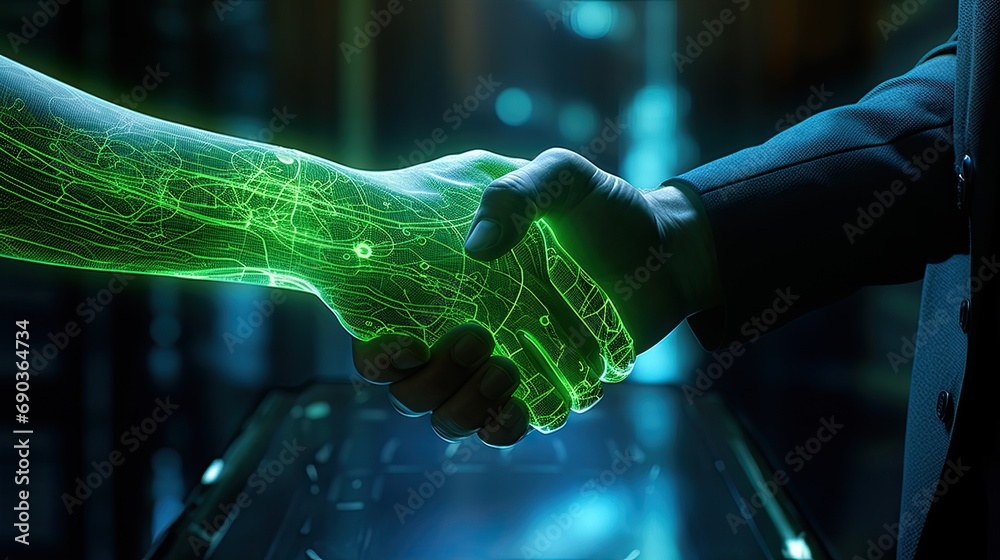 Handshake between a robotic arm with power lines and a human hand ...