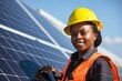 © Bargais - African American female technician checks the maintenance of the solar panels.
