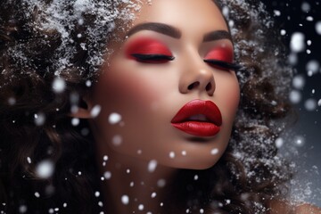 Poster - Beautiful woman with glamorous make up at winter.