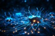 Concept of interconnection of artificial intelligence neurons. Background with selective focus and copy space