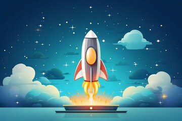 Wall Mural - Rocket launch. Background with selective focus and copy space. Illustration style