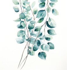 Canvas Print - eucalyptus leaves on branch with white background