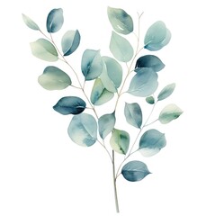 eucalyptus leaves on branch with white background