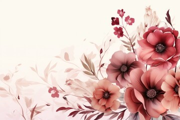 Poster - floral frame background on white background with pink flowers