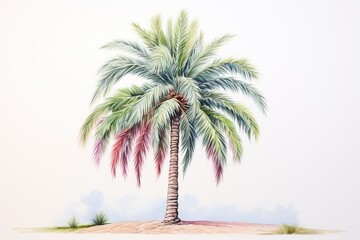Wall Mural - Watercolor and pencil drawing of palm tree.
