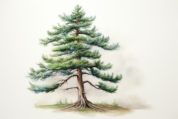 Wall Mural - Watercolor and pencil drawing of pine tree.